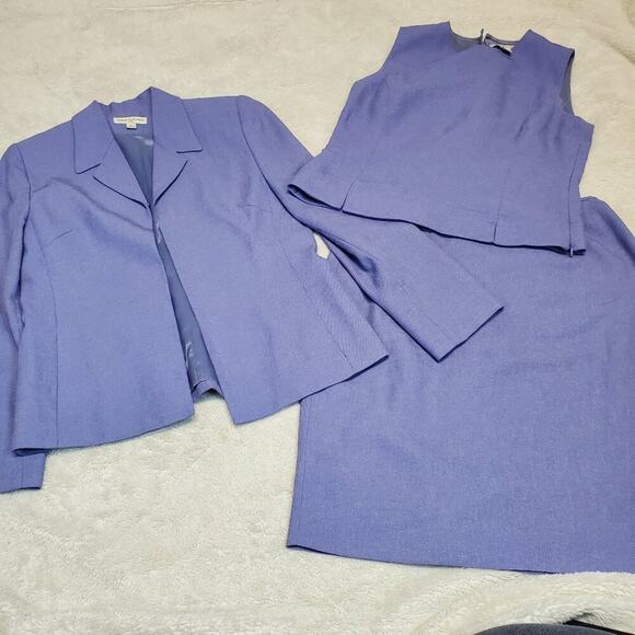 VTG Amanda Smith Petite Purple Work Suit‎ Blazer Jacket Peplum Blouse Skirt 10P - Picture 1 of 16